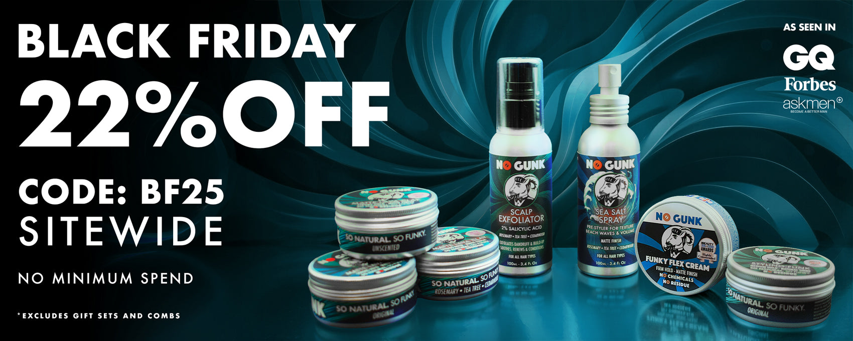 NO GUNK all natural haircare hair styling products for men black friday deals discount natural hair clay hair wax hair cream shampoo