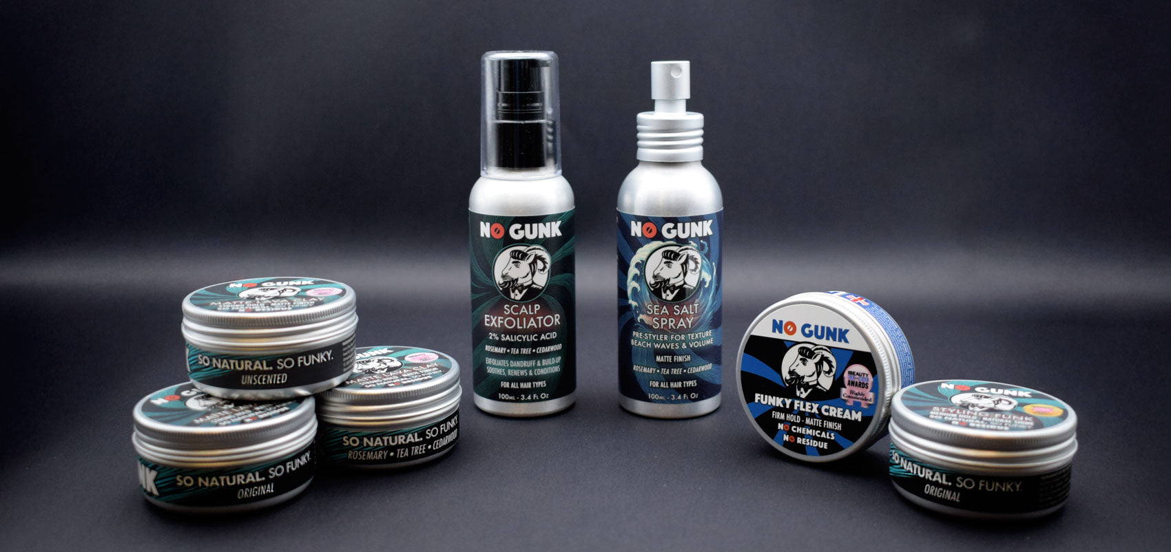 NO GUNK All Natural Haircare Products For Men Sea Salt Spray Scalp Exfoliator Fig Barbary Shampoo Natural Hair Clay Organic Beeswax Shea Butter Pomade Natural Hair Wax Natural Hair Cream