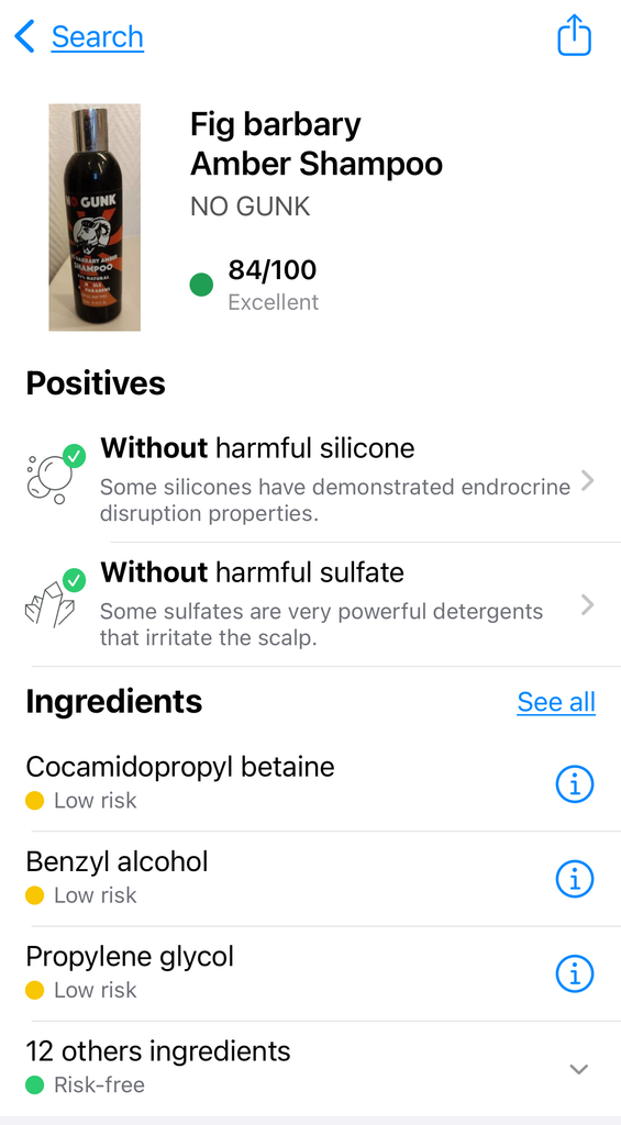 NO GUNK Fig Barbary Shampoo natural men’s shampoo with 84 Yuka score